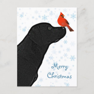 Black Lab Christmas Cardinal - Cute Labrador Dog Feiertagspostkarte