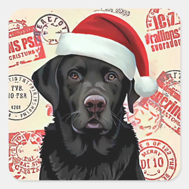 Black lab christmas quadratischer aufkleber (Vorderseite)