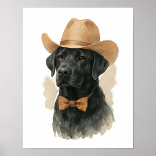 Black Lab Cowboy Hat Watercolor Wall Art Poster