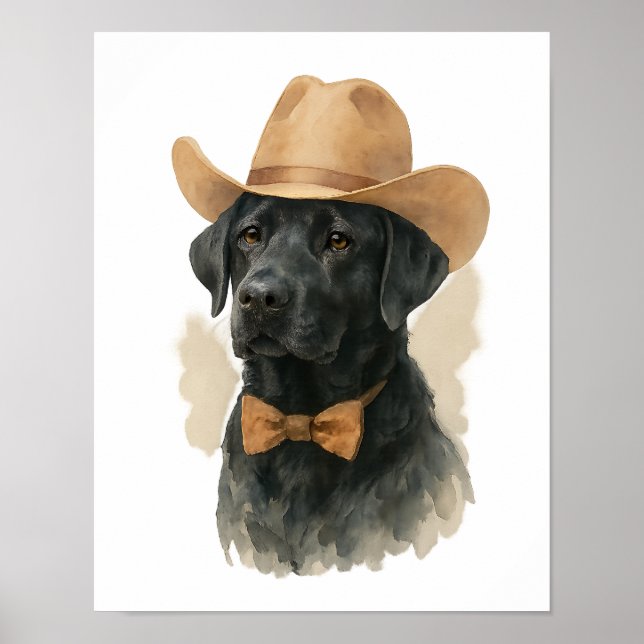 Black Lab Cowboy Hat Watercolor Wall Art Poster (Vorne)