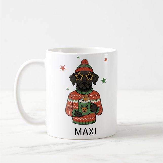Black Lab Dog Christmas Custom Name Kaffeetasse (Links)