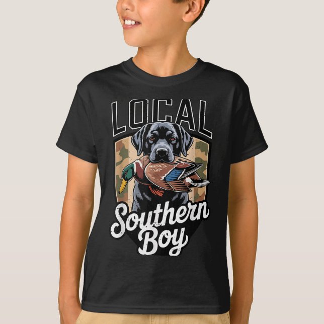 Black Lab Dog Local Southern Boy Camo Duck Hunting T-Shirt (Vorderseite)