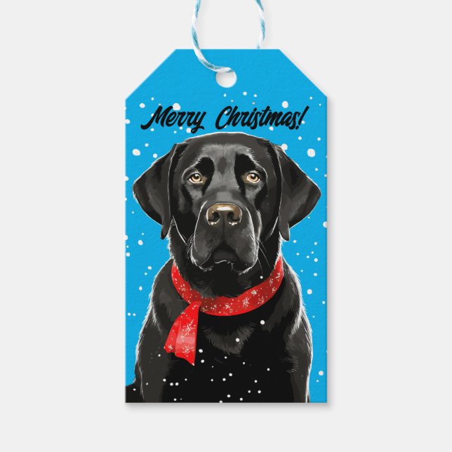 Black Lab Frohe Weihnachts Labrador Retriever Geschenkanhänger (Vorderseite)