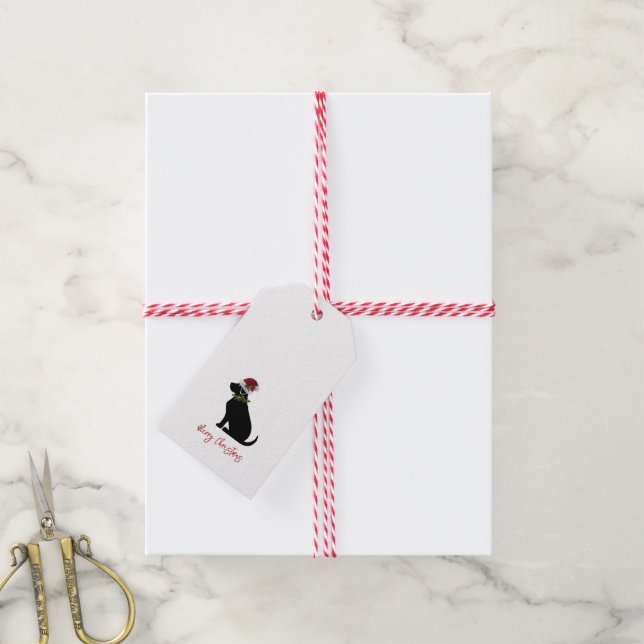 Black Lab Frohe Weihnachts-Weihnachtsmannmütze Hol Geschenkanhänger (Mit Garn)