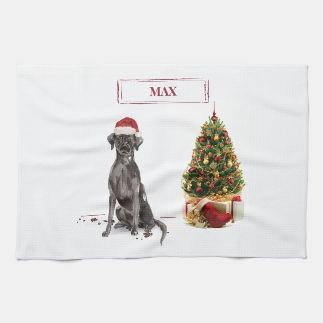 Black Lab Funny Christmas Dog and Tree Geschirrtuch (Horizontal)