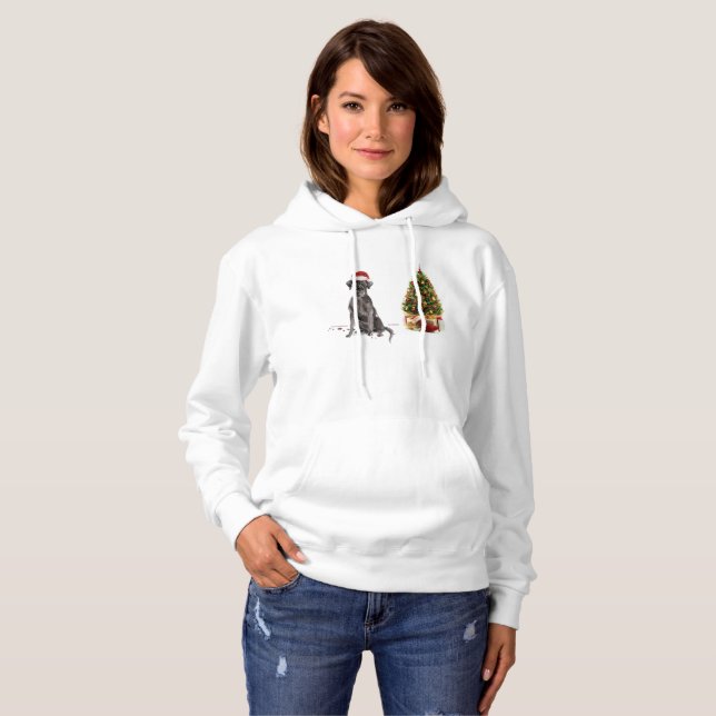 Black Lab Funny Christmas Dog and Tree Hoodie (Vorne ganz)