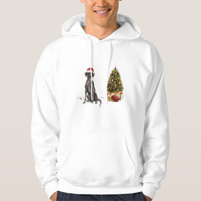 Black Lab Funny Christmas Dog and Tree Hoodie (Vorderseite)