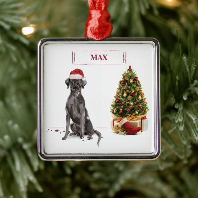 Black Lab Funny Christmas Dog and Tree Ornament Aus Metall (Baum)