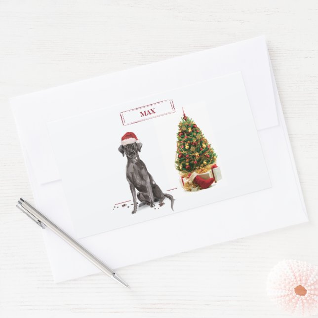 Black Lab Funny Christmas Dog and Tree Rechteckiger Aufkleber (Umschlag)