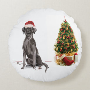 Black Lab Funny Christmas Dog and Tree Rundes Kissen