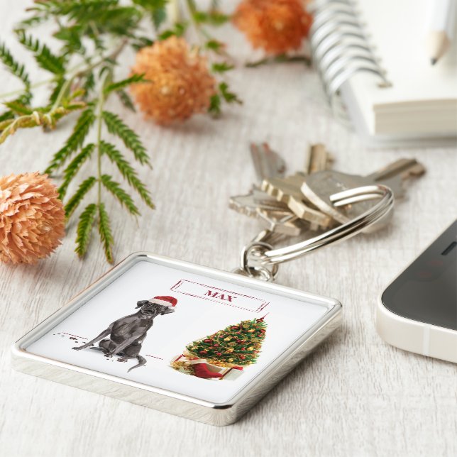 Black Lab Funny Christmas Dog and Tree Schlüsselanhänger (Seite)