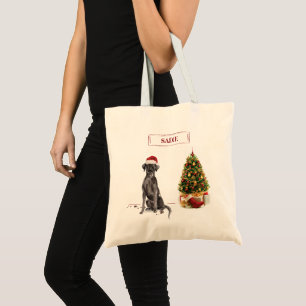Black Lab Funny Christmas Dog and Tree Tragetasche