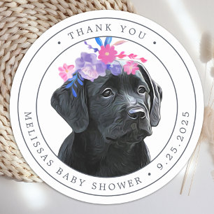 Black Lab Girl Baby Dusche Danke Runder Aufkleber