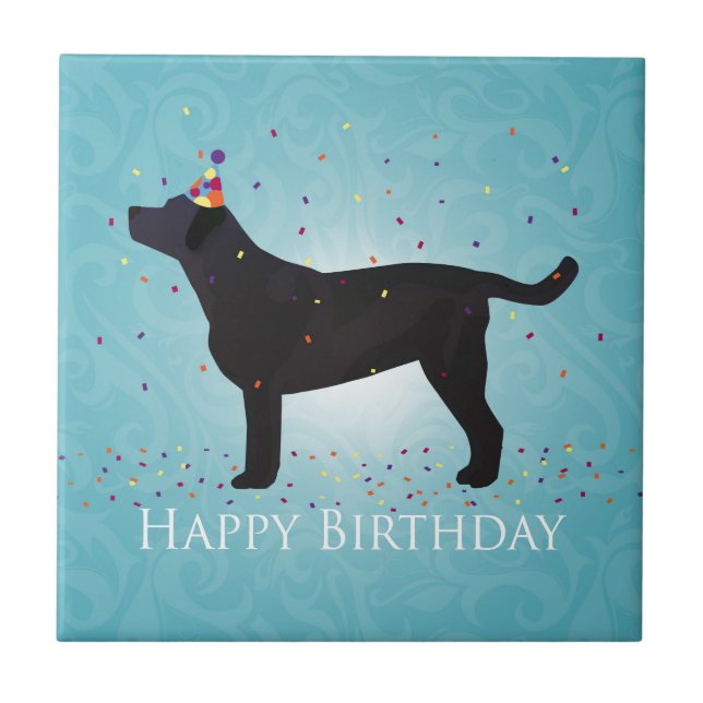 Black Lab Happy Birthday Design Fliese (Vorderseite)