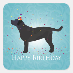 Black Lab Happy Birthday Design Quadratischer Aufkleber