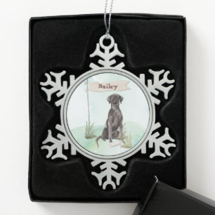 Black Lab Herzlichen Glückwunsch zum neuen Hund Schneeflocken Zinn-Ornament