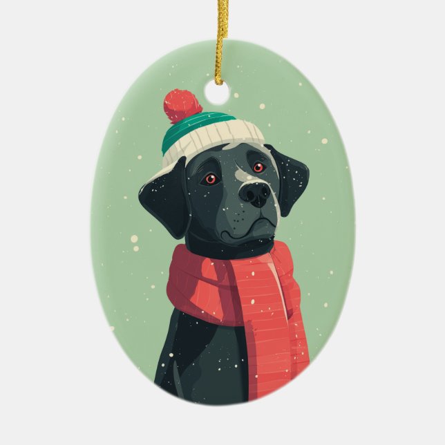 Black Lab Holiday Keepsake Keramik Ornament (Vorne)