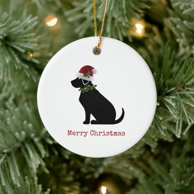 Black Lab Hund Frohe Weihnachten Weihnachtsmannmüt Keramik Ornament (Baum)