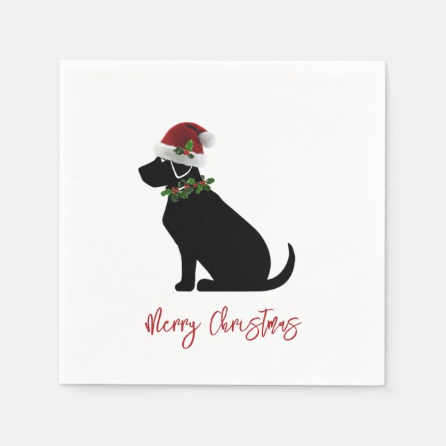 Black Lab Hund Frohe Weihnachts-Weihnachtsmannmütz Serviette (Vorderseite)