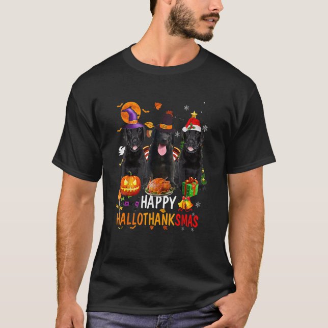 Black Lab Hund Halloween Frohe Weihnachtsfeier Hal T-Shirt (Vorderseite)