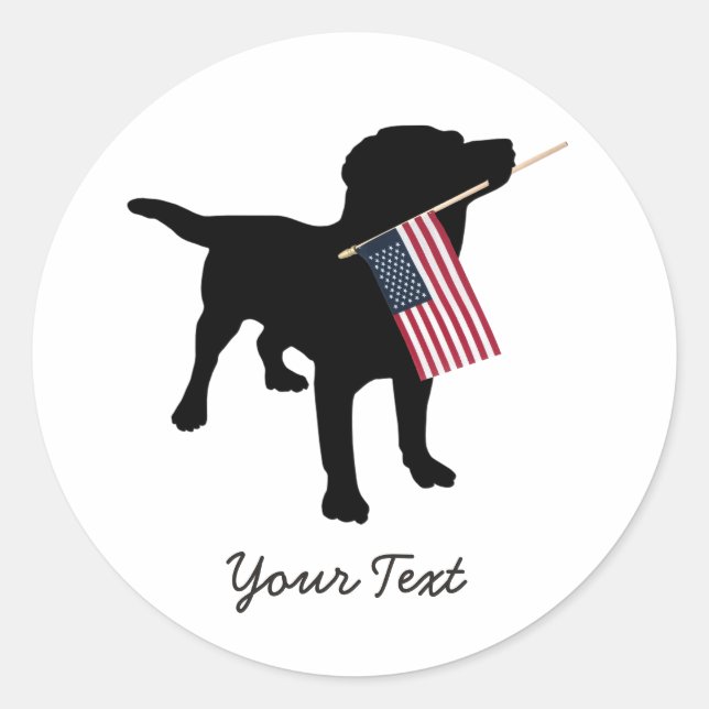 Black Lab Hund mit amerikanischer Flagge, 4. Juli Runder Aufkleber (Vorderseite)