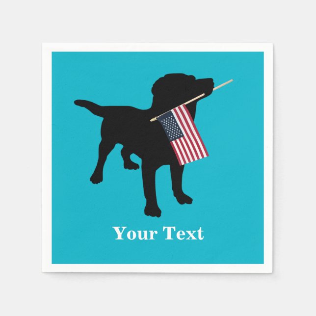Black Lab Hund mit amerikanischer Flagge, 4. Juli Serviette (Vorderseite)