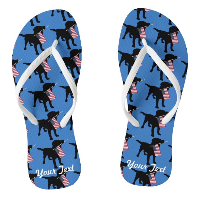 Black Lab Hund mit USA Flag, 4. Juli Zoll Flip Flops (Fußbett)