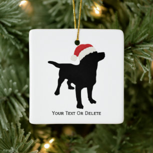 Black Lab Hund mit Weihnachtshut Keramikornament