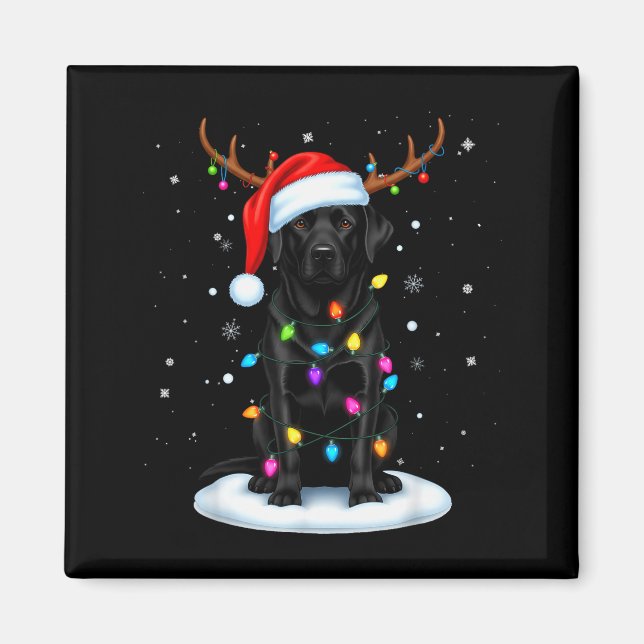 Black Lab Labrador Christmas Dog Reindeer Lights P Magnet (Vorne)
