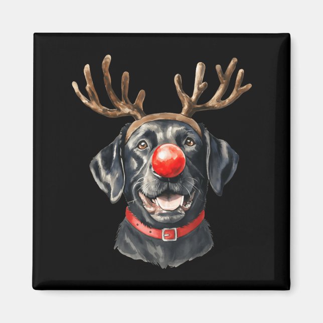 Black Lab Labrador Christmas Dog Reindeer Xmas Paj Magnet (Vorne)