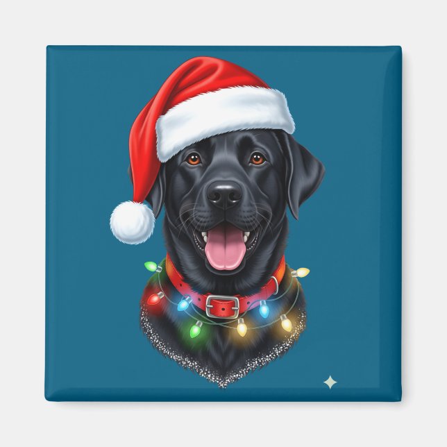 Black Lab Labrador Christmas Dog Santa Hat Light P Magnet (Vorne)