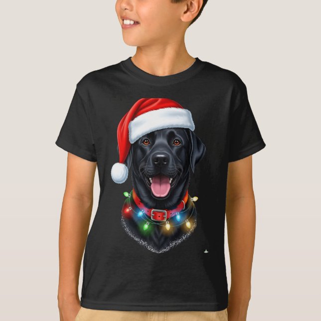 Black Lab Labrador Christmas Dog Santa Hat Light P T-Shirt (Vorderseite)