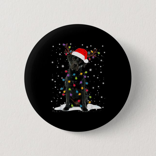 Black Lab Labrador Christmas Tree Light Pajama Dog Button (Vorderseite)