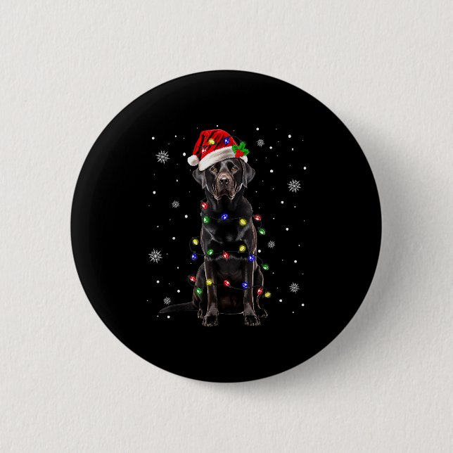 Black Lab Labrador Christmas Tree Light Pajama Dog Button (Vorderseite)