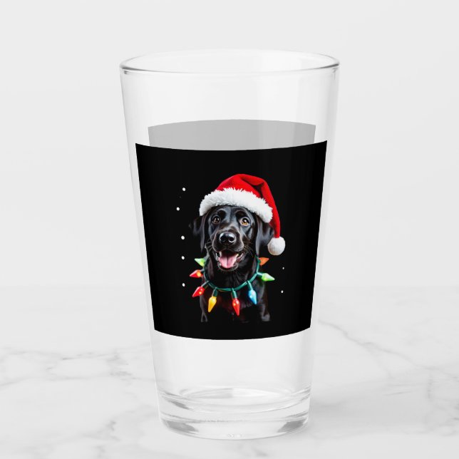Black Lab Labrador Christmas Tree Light Pajama Dog Glas (Vorderseite)
