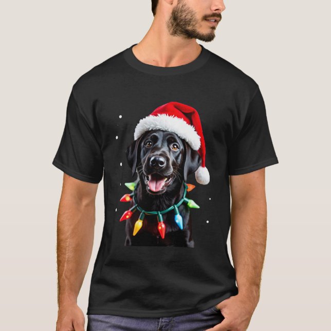 Black Lab Labrador Christmas Tree Light Pajama Dog T-Shirt (Vorderseite)