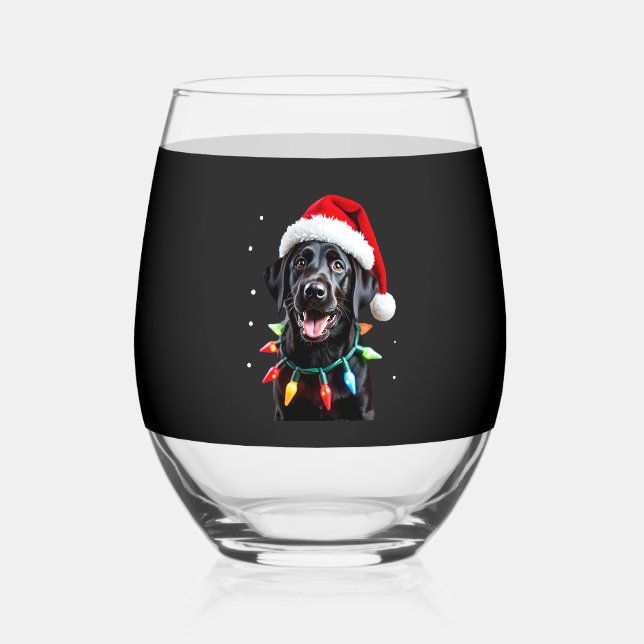Black Lab Labrador Christmas Tree Light Pajama Dog Weinglas Ohne Stiel (Vorderseite)