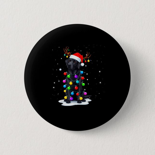 Black Lab Labrador Dog Funny Christmas Lights Rein Button (Vorderseite)