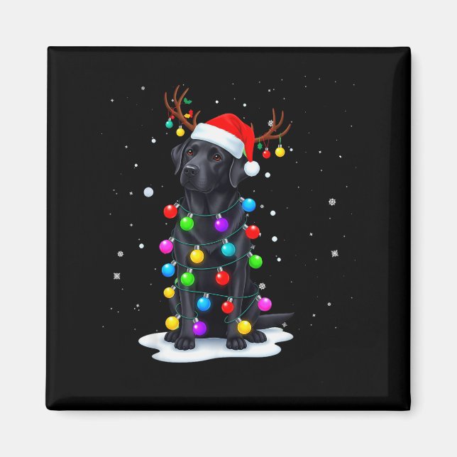 Black Lab Labrador Dog Funny Christmas Lights Rein Magnet (Vorne)