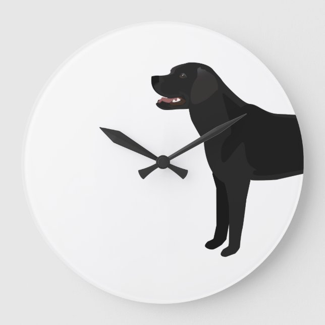Black Lab - Labrador Retriever Rasse Silhouette Große Wanduhr (Vorderseite)