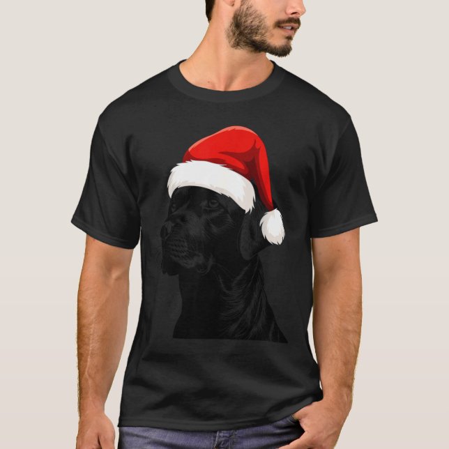 Black Lab Labrador Santa Hat Christmas Holiday Pet T-Shirt (Vorderseite)