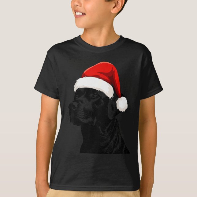 Black Lab Labrador Santa Hat Christmas Holiday Pet T-Shirt (Vorderseite)