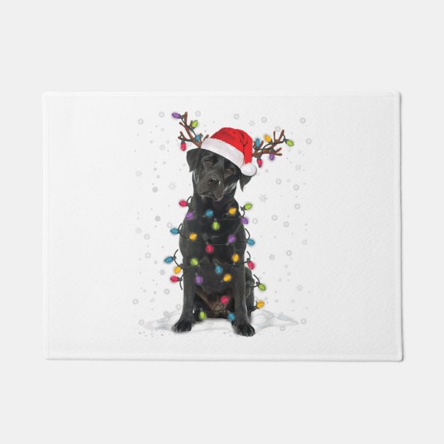 Black Lab Labrador Weihnachtsbaum Light Pajama Dog Fußmatte (Vorderseite)