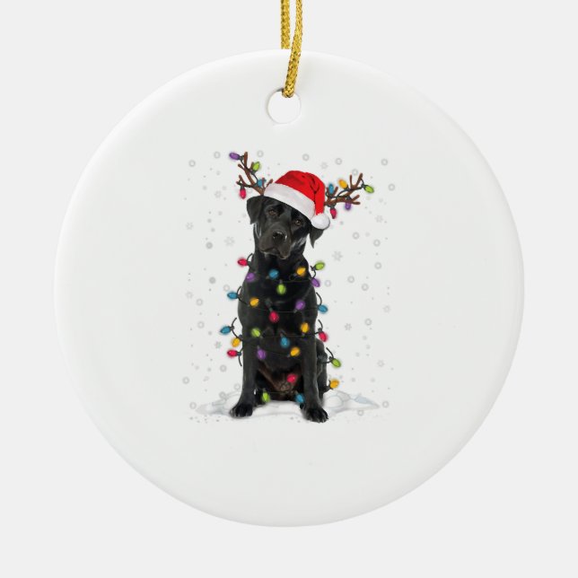 Black Lab Labrador Weihnachtsbaum Light Pajama Dog Keramik Ornament (Vorne)