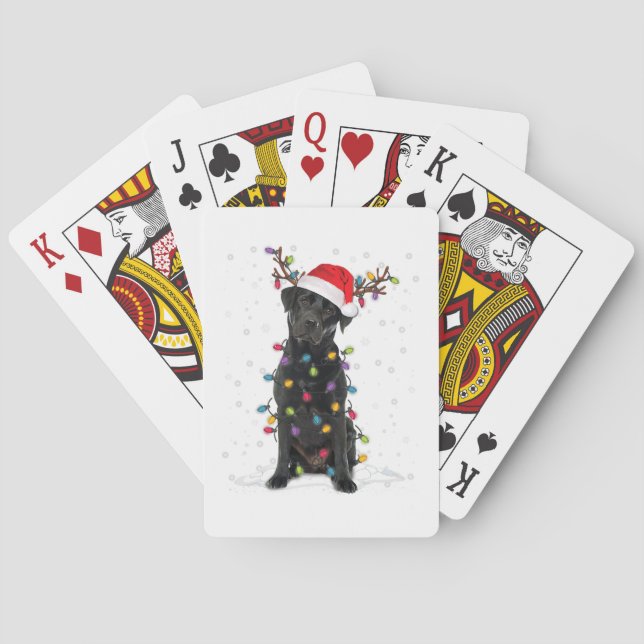 Black Lab Labrador Weihnachtsbaum Light Pajama Dog Spielkarten (Rückseite)