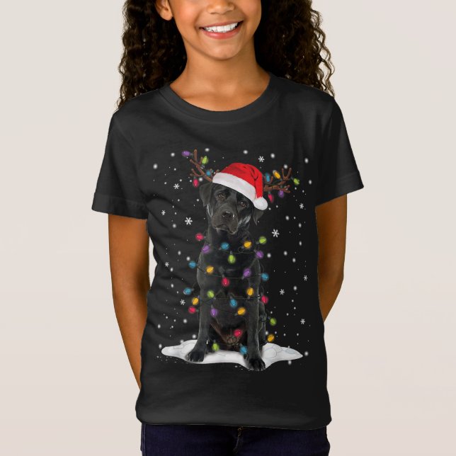 Black Lab Labrador Weihnachtsbaum Light Pajama Dog T-Shirt (Vorderseite)