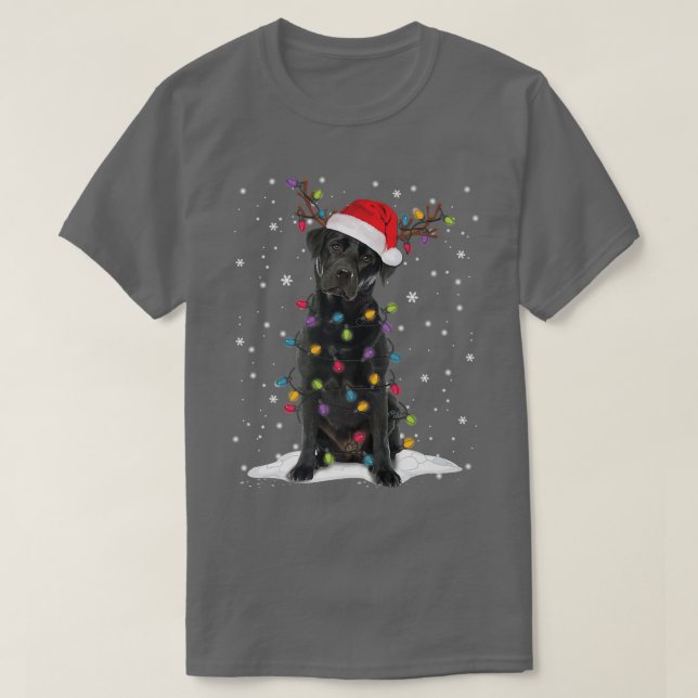 Black Lab Labrador Weihnachtsbaum Light Pajama Dog T-Shirt (Design vorne)