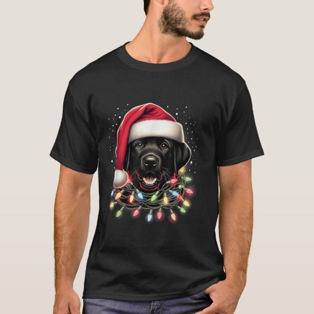 Black Lab Labrador Weihnachtsbaum Light Pajama Dog T-Shirt (Vorderseite)