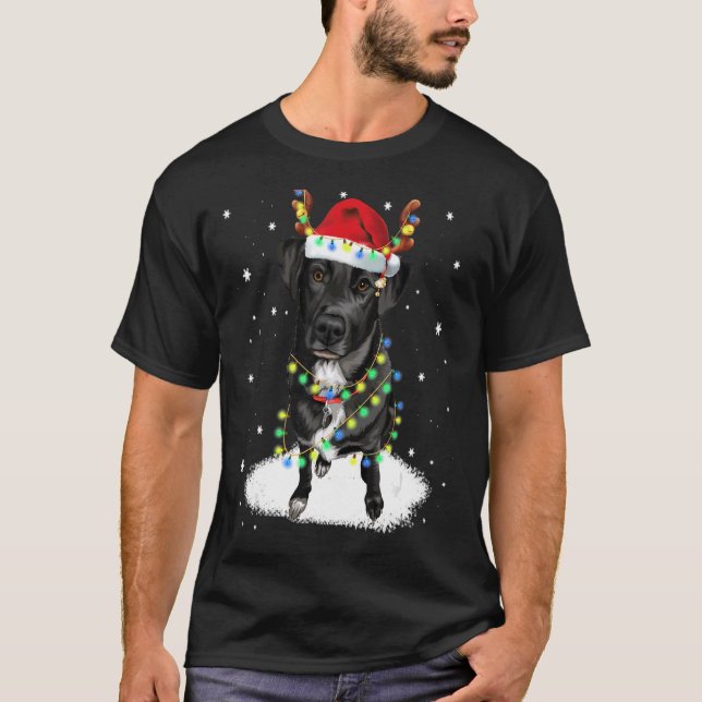 Black Lab Labrador Weihnachtsbaum Light Pajama Dog T-Shirt (Vorderseite)
