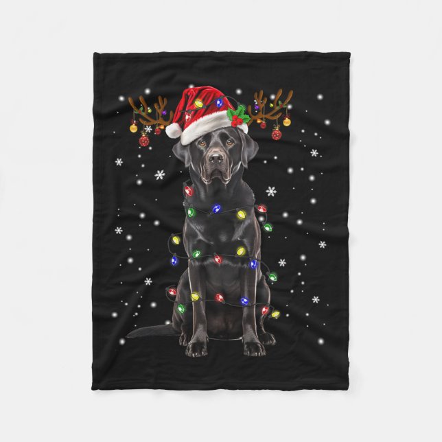 Black Lab Labrador Weihnachtsbaum Reindeer Pajama Fleecedecke (Vorderseite)